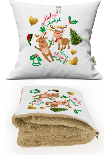 Yılbaşı Armağanı Battaniyeli Yastık-Kırlent Happy New Year Opsiyonel Tv Battaniyeli Yastık 36x36 Cm