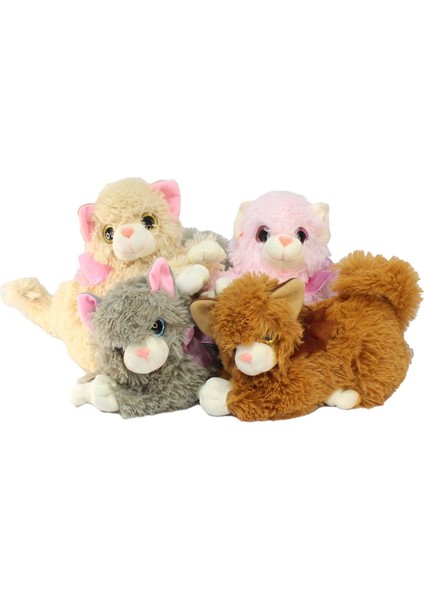 Yk Store Miyavlayan Sesli Peluş Kedi Pembe Iri Gözlü Peluş Oyuncak 25 cm