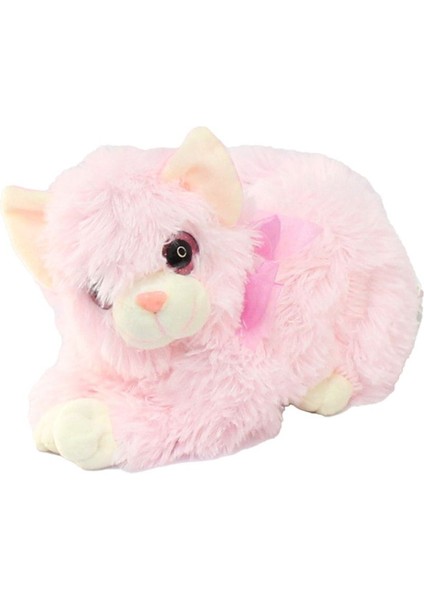 Yk Store Miyavlayan Sesli Peluş Kedi Pembe Iri Gözlü Peluş Oyuncak 25 cm