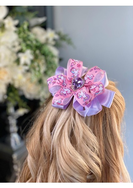 Unicorn Özel Tasarım Çocuk Taç Toka 4 Lü Set Lila Mor Pembe