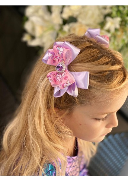 Unicorn Özel Tasarım Çocuk Taç Toka 4 Lü Set Lila Mor Pembe fırsatları