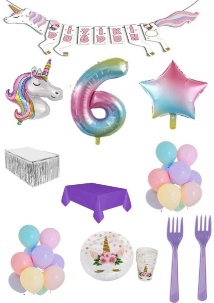 Unicorn Temalı Doğum Günü Parti Seti 6 Yaş