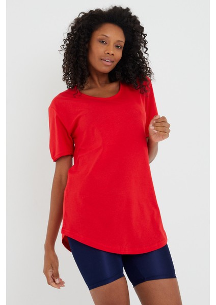 Tarz Cool Women Kırmızı Pis Yaka Salaş T-SHIRT-XKTCPS001R24S