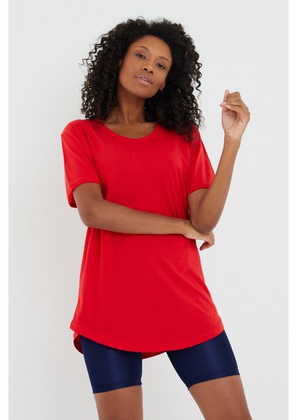Tarz Cool Women Kırmızı Pis Yaka Salaş T-SHIRT-XKTCPS001R24S fiyatları
