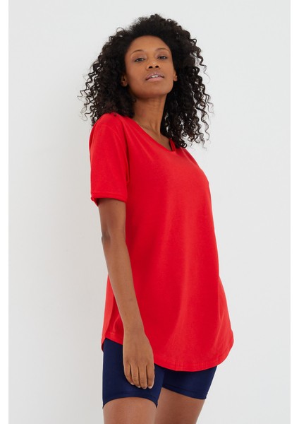 Tarz Cool Women Kırmızı Pis Yaka Salaş T-SHIRT-XKTCPS001R24S fırsatları
