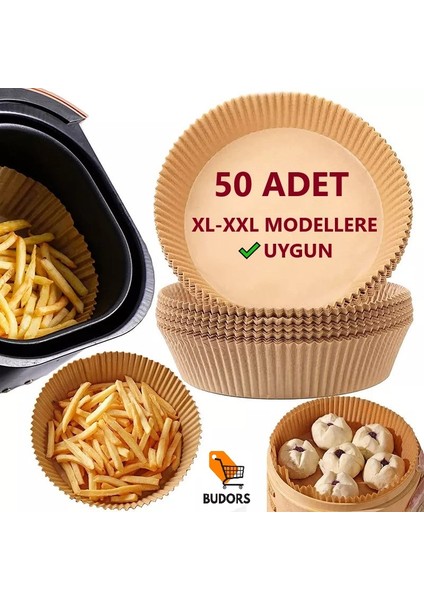 Büyük Boy Fritöz Pişirme Kağıdı Xl-Xxl  Uygun Air Fryer Tüm Markalara Uygun 50 Adet