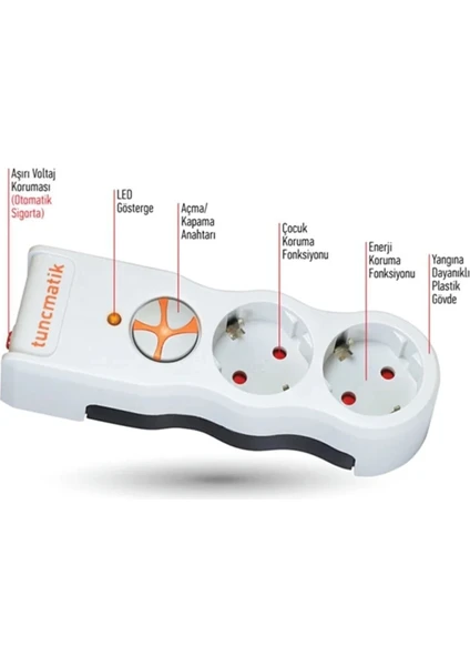 Tunçmatik Üçlü Akım Korumalı Priz anahtarlı