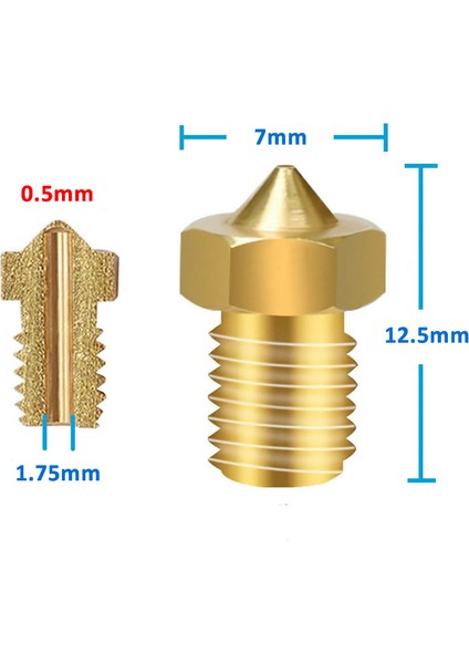 0.5mm x 1.75MM M6 Prinç Nozzle 3D Yazıcı Printer 1.75MM Filament Uyum Mk8 Cr-10 CR-10S Ender 3