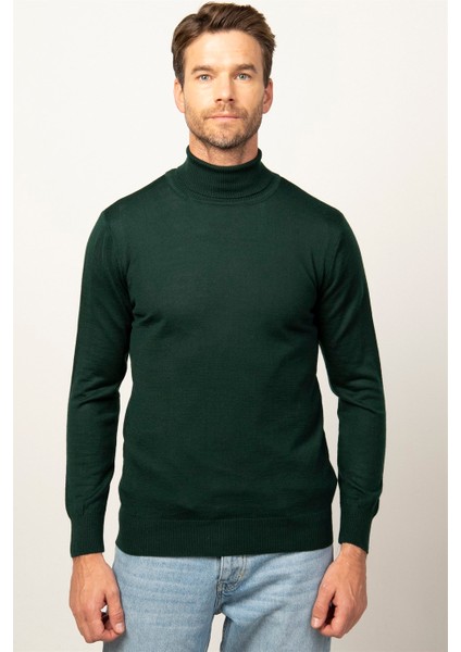 Slim Fit Dar Kesim Tam Boğazlı Yaka Düz Yün Erkek Kazak fiyatları