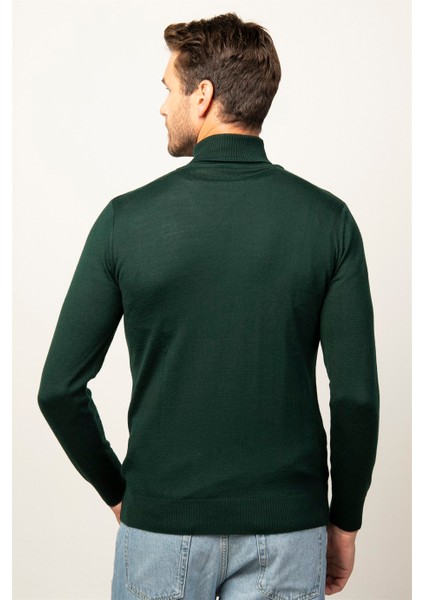 Slim Fit Dar Kesim Tam Boğazlı Yaka Düz Yün Erkek Kazak fırsatları