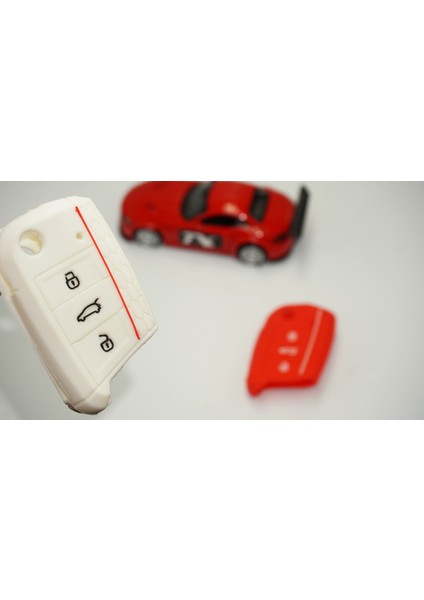 Volkswagen Polo Golf7 Tiguan Silikon Anahtar Kırmızı Beyaz Kılıf Seti