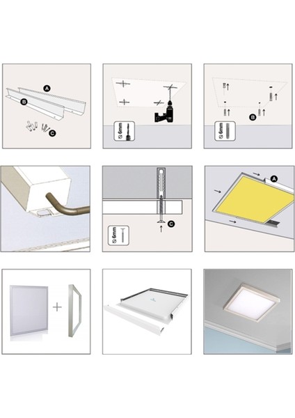 1 x 1-TEKLI-60 x 60-TAVANA Yapışık LED PANEL-54W-SIVA Üstü Avize-Kolay Montaj-Bulutlu- LED