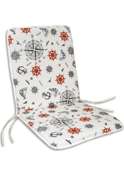 Sandalye Minderi 2 Adet Bağcıklı Bahçe Minderi Arkalıklı (Marin-Çapa)Yıkanabilir