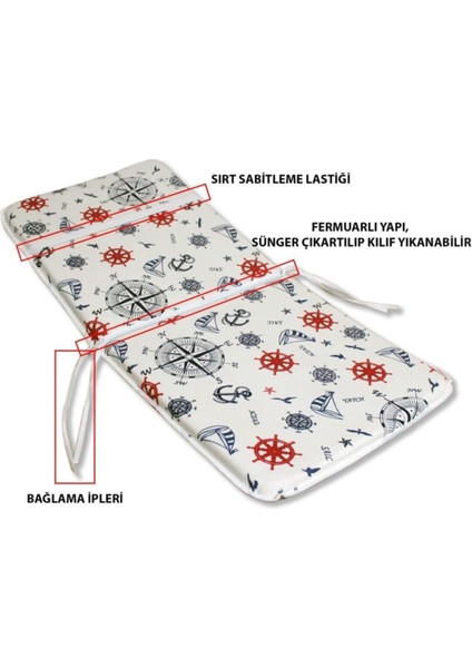 Sandalye Minderi 2 Adet Bağcıklı Bahçe Minderi Arkalıklı (Marin-Çapa)Yıkanabilir modelleri