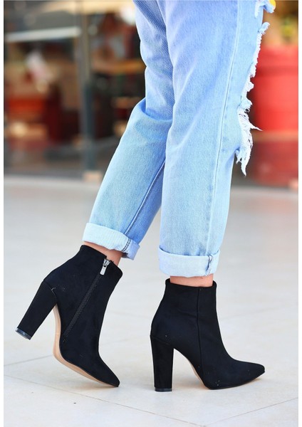 Loora Siyah Süet Topuklu Kadın Bot modelleri