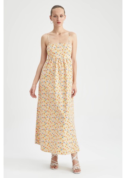 A Kesim Kare Yaka Floral Askılı Poplin Maxi Dokuma Elbise X6654AZ22SM fiyatları