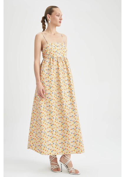 A Kesim Kare Yaka Floral Askılı Poplin Maxi Dokuma Elbise X6654AZ22SM modelleri