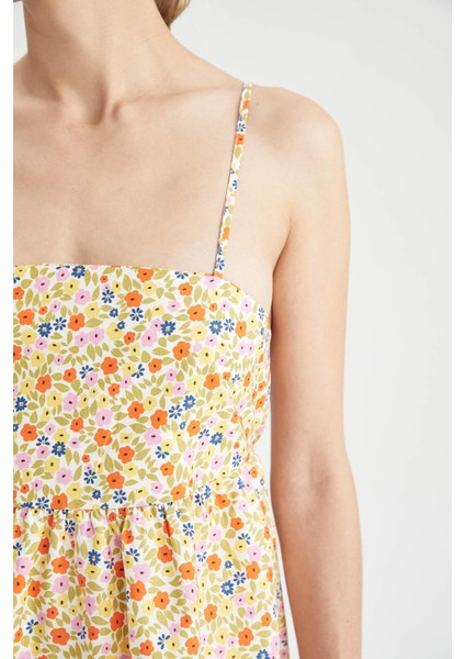 A Kesim Kare Yaka Floral Askılı Poplin Maxi Dokuma Elbise X6654AZ22SM fırsatları