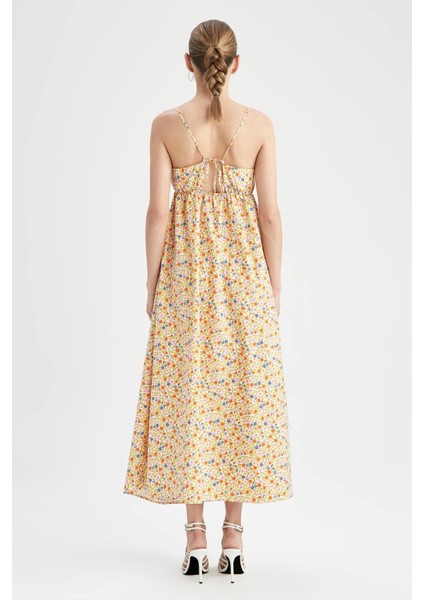 A Kesim Kare Yaka Floral Askılı Poplin Maxi Dokuma Elbise X6654AZ22SM indirimleri