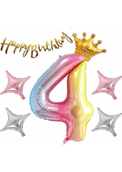 Happy Birthday Rengarenk Yaş Balon Set Yıldız Balon Folyo Set Konsept Doğum Günü Set Yaş Balon Set