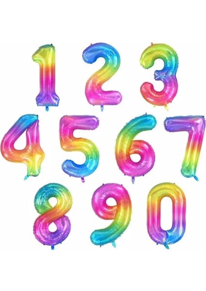 Gökkuşağı Rakam Denizkızı Kuyruk Istiridye Balon Set Balon Folyo Set Konsept Set Yaş Balon