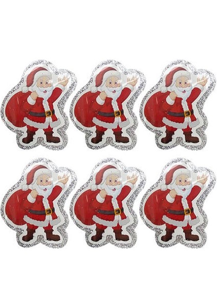 Kırmızı Renk 6 Adet Gümüş Varaklı Strafor Yılbaşı Noel Baba Süs 9x7 cm