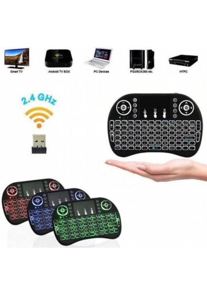 X60 (Baclit Mini Keyboard) Işıklı Kablosuz Şarjlı Mini Q Klavye Mouse Smart Tv Box Ps3 fırsatları