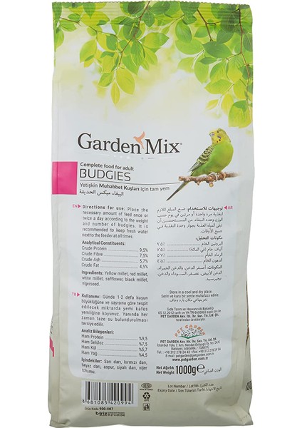 Gardenmix Platin Seri Muhabbet Kuşu Yemi, 1 kg