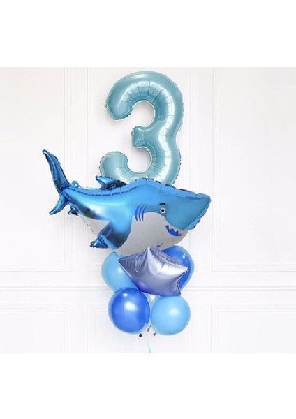 Köpekbalığı Balon Set Yıldız Balon Folyo Set Konsept Doğum Günü Set Yaş Balon Set