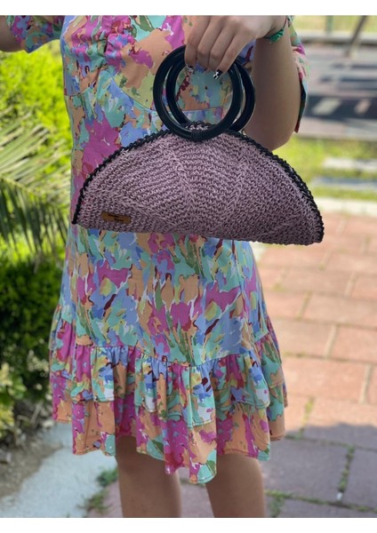 El Örgüsü Yelpaze Model Tasarım Kağıt Ip Portfoy Clutch Çanta 35X16