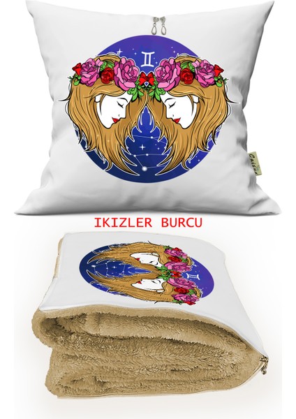 Ikizler Burcu Baskılı Tv Battaniyeli Opsiyonel Yastık & Kırlent 110X170CM