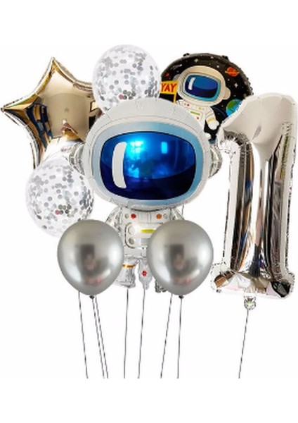 Uzay Galaksi Astronot Kozmik Balon Set Yıldız Balon Folyo Set Konsept Doğum Günü Set Yaş Balon Set
