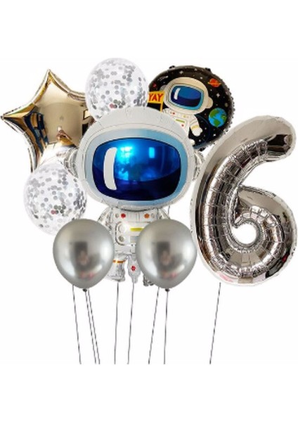 Uzay Galaksi Astronot Kozmik Balon Set Yıldız Balon Folyo Set Konsept Doğum Günü Set Yaş Balon Set
