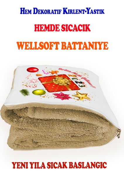 Yılbaşı Hediyesi Battaniyeli Yastık-Kırlent Happy New Year Opsiyonel Tv Battaniyeli Yastık 110X170CM