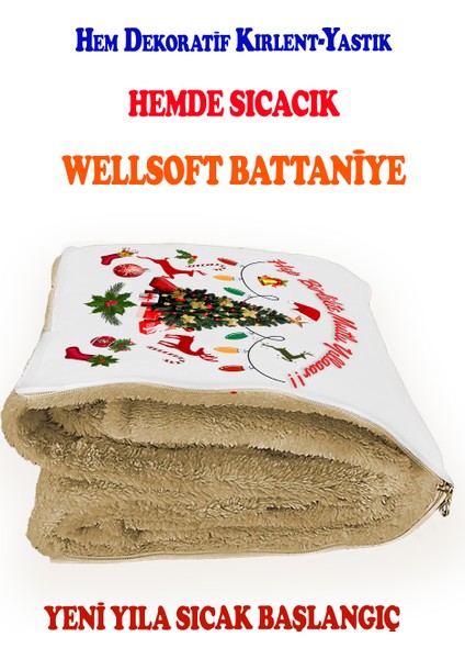 Yılbaşı Hediyesi Battaniyeli Yastık-Kırlent Happy New Year Opsiyonel Tv Battaniyeli Yastık 110X170CM