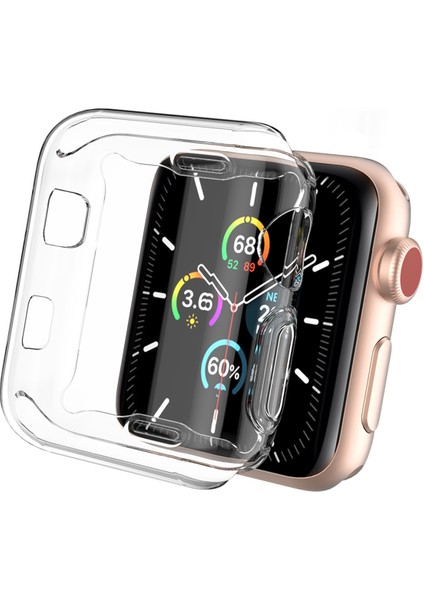 Apple Watch ile Uyumlu 38 40 42 44 45 mm Önü Açık Silikon Şeffaf Kılıf