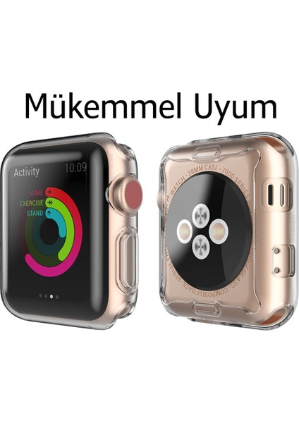 Apple Watch ile Uyumlu 38 40 42 44 45 mm Önü Açık Silikon Şeffaf Kılıf