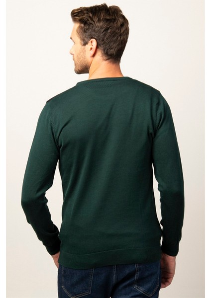 Slim Fit Dar Kesim Bisiklet Yaka Desenli Erkek Kazak fırsatları