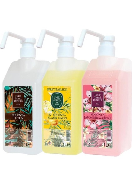 Kolonya Sprey Başlıklı 1 Lt Klasik Limon, Tütün ve Japon Kiraz Çiçeği