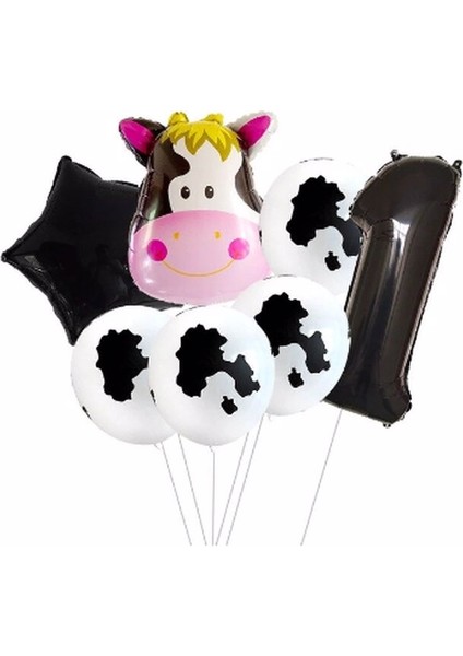 Safari Inek Balon Set Yıldız Balon Folyo Set Konsept Doğum Günü Set Yaş Balon Set