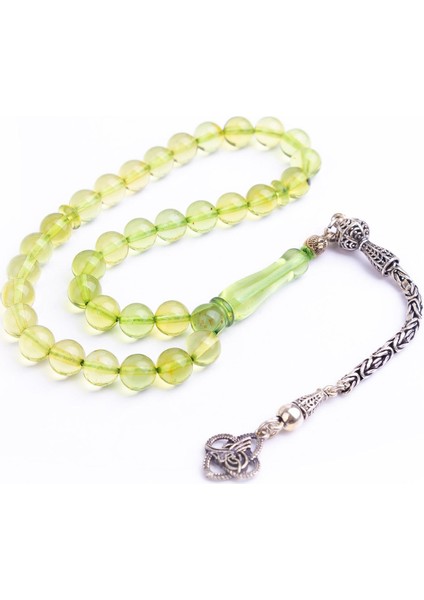 Gümüş Püsküllü Küre Kesim Yeşil Damla Kehribar Tesbih -Z3094 modelleri