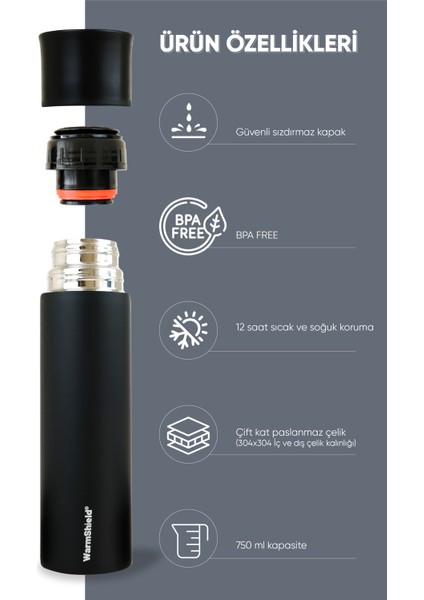 Mat Siyah Çift Katmanlı Paslanmaz Çelik Termos Bardak 750 ml Kahve ve Çay Termosu fiyatları