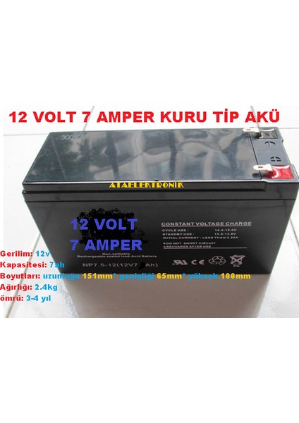 Ata Elektronik Ev Dükkan  Alarm Sistemi Aküsü 12V 7AH 12 Volt 7 Amper Çocuk Oyuncak Araba Araç Ups Aküsü Pili Bataryası