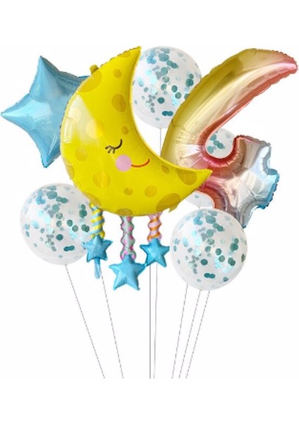 Ay Dede Balon Set Yıldız Balon Folyo Set Konsept Doğum Günü Set Yaş Balon Set