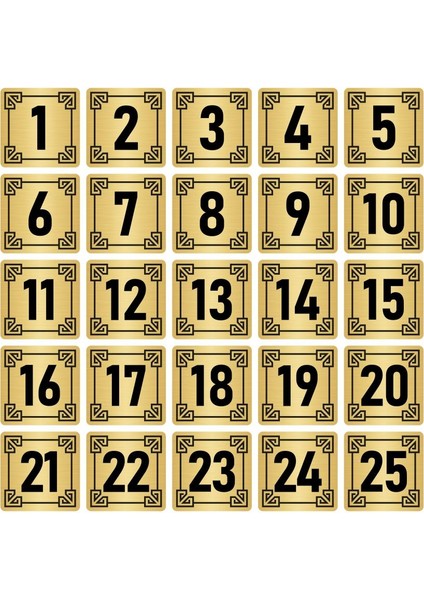 Metal Kapı Masa Dolap Numara Levhası 3,5x3,5 cm Altın Renk 25 Adet (1…25)