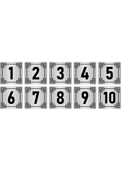 Metal Kapı Masa Dolap Numara Levhası 5X5 cm Gümüş Renk 10 Adet (1…10)