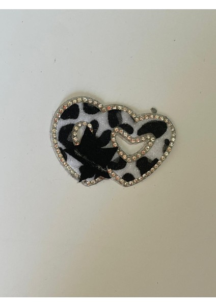6x4 cm Iki Kalp Taşlı Ütü Ile Yapışan Arma Yama Aplike