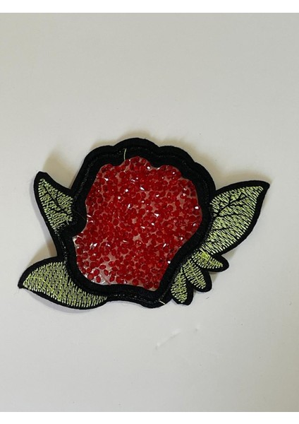 11X7 cm Gül Taşlı Ütü Ile Yapışan Nakışlı Arma Yama Aplike