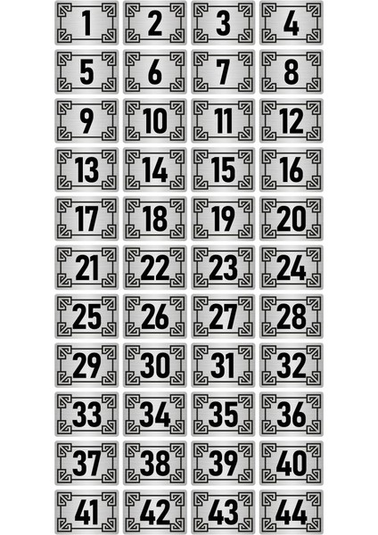 Metal Kapı Masa Dolap Numara Levhası 7X10CM Gümüş Renk 44 Adet (1…44)