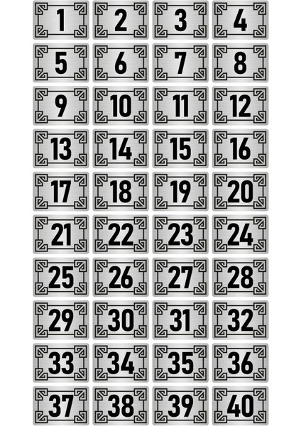 Metal Kapı Masa Dolap Numara Levhası 10X15CM Gümüş Renk 40 Adet (1…40)